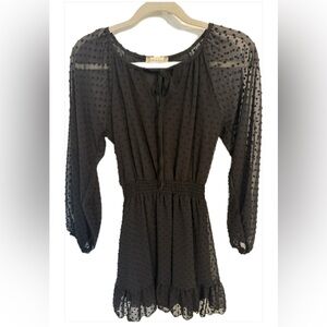 Altar'd State Black Sheer Mini Dress with Swiss Dots Size XS